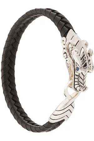 John Hardy Bracciale Legends Naga intrecciato in pelle con zaffiri