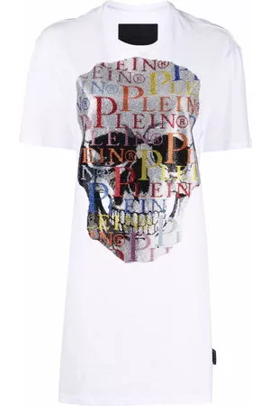 Philipp Plein Donna Vestiti con strass - Abito modello T-shirt con strass - Bianco