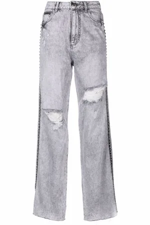 Philipp Plein Jeans dritti Crystal con strappi