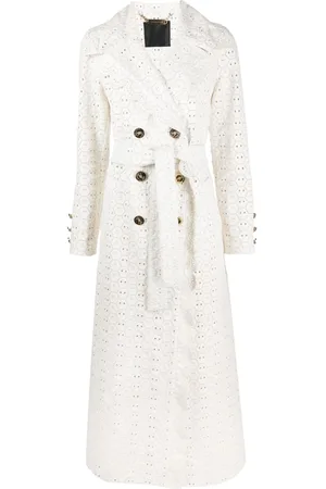 Philipp Plein Trench in pelle con ricamo Sangallo