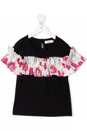 Le pandorine Bambina Tuniche - Top con ruches a fiori - Nero