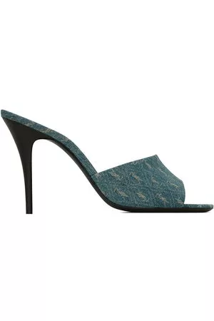 Saint Laurent Donna Sandali - Mules denim con logo - Blu