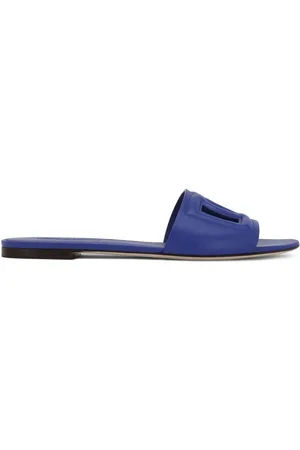 Dolce & Gabbana Sandali slides in pelle con logo DG