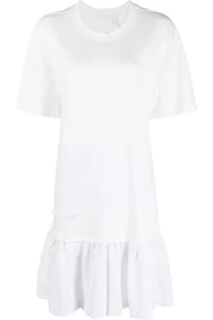 See by Chloé Donna Vestiti stile inglese - Abito modello T-shirt con pizzo sangallo - Bianco