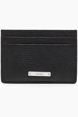 HUGO BOSS Portacarte con placca logo in pelle