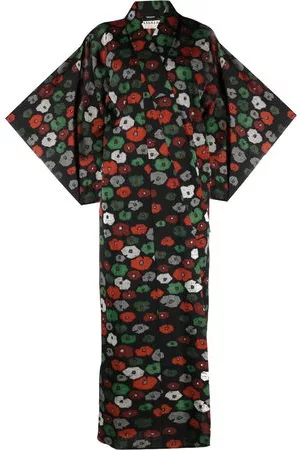 A.N.G.E.L.O. Vintage Cult Donna Vestiti estivi - Kimono a fiori anni '90 - Nero