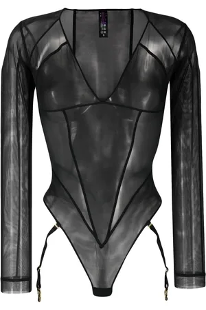 MAISON CLOSE Body Dahlia semi trasparente a maniche lunghe