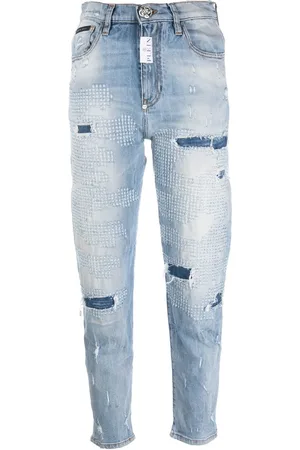 Philipp Plein Jeans mom con effetto vissuto