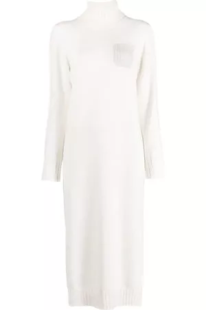 PESERICO SIGN Donna Vestito maglione collo alto - Abito modello maglione a collo alto - Bianco