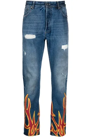 Palm Angels Jeans dritti Burning con stampa