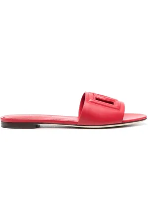 Dolce & Gabbana Sandali slides in pelle con logo DG