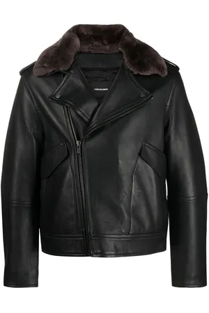 YVES SALOMON Giacca biker con colletto di pelliccia