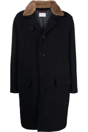Brunello Cucinelli Cappotto midi con bordo in pelliccia sintetica