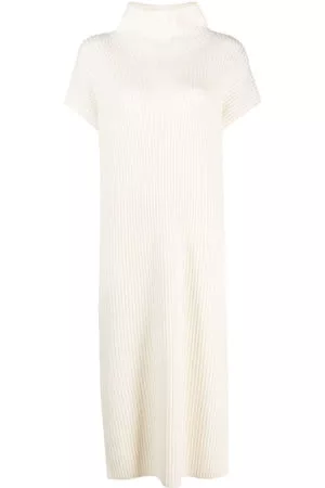 Ralph Lauren Donna Vestito maglione collo alto - Abito midi a collo alto - Bianco
