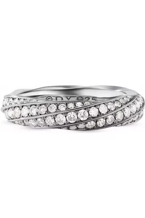 David Yurman Anello a fascia Cable Edge in argento sterling con diamanti