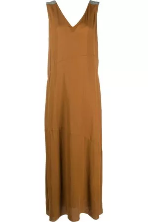 Fabiana Filippi Donna Vestiti lunghi - Abito lungo smanicato con strass - Marrone