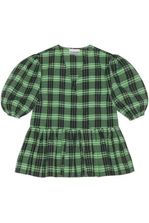 Ganni Blusa a quadri con balze