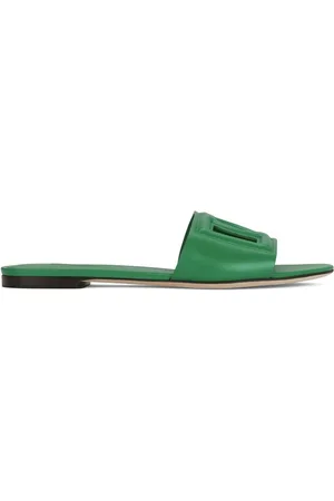 Dolce & Gabbana Sandali slides in pelle con logo DG