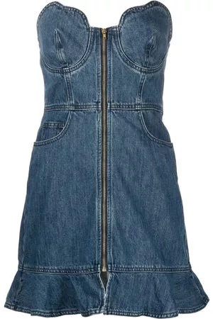 Self-Portrait Donna Vestiti casual - Abito corto denim con scollo a cuore - Blu