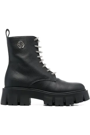 Philipp Plein Stivali stringati con placca logo