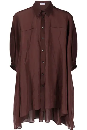 Brunello Cucinelli Blusa semi trasparente con orlo asimmetrico