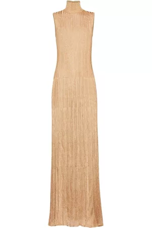 Prada Donna Vestito maglione collo alto - Abito lungo lamé a collo alto - Oro