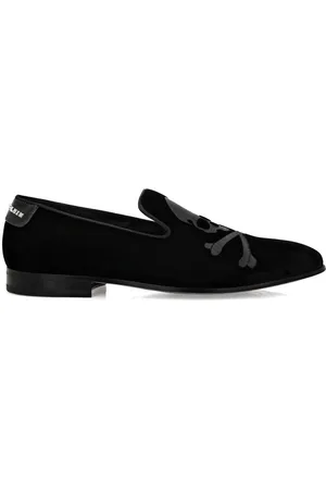 Philipp Plein Mocassini in velluto con ricamo teschio 20mm