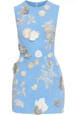 Oscar de la Renta Tubino con scollo rotondo con applicazioni - Blu