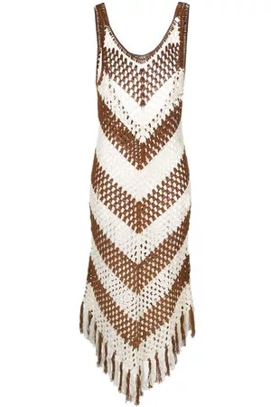 DODO BAR OR Donna Vestiti prendisole midi - Abito midi con frange - Marrone