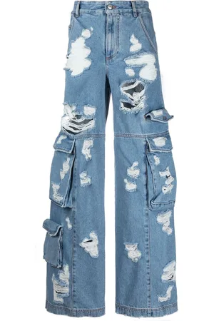 GCDS Jeans a gamba ampia con effetto vissuto