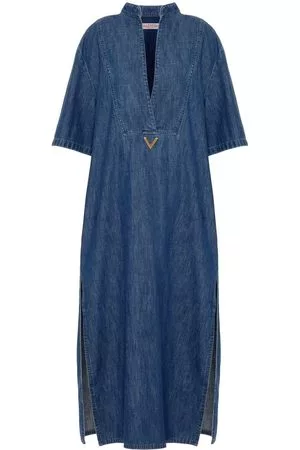 VALENTINO GARAVANI Donna Caftani - Caftano denim con placca logo - Blu