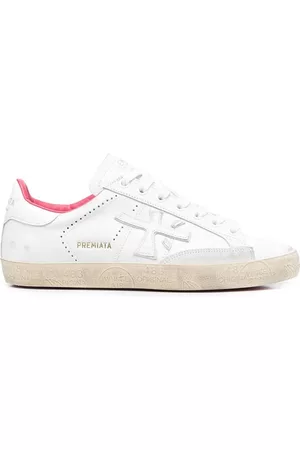 Premiata Donna Sneakers - Stevend pink trim sneakers - Bianco
