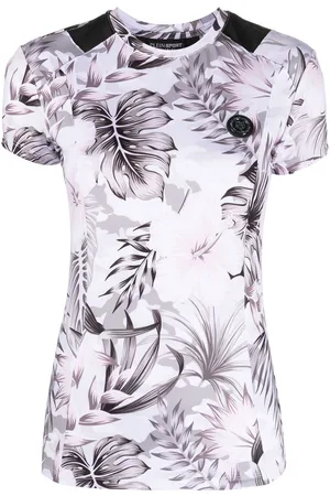 Philipp Plein Top a fiori con placca logo