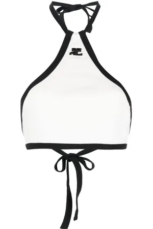 Courrèges Top corto bicolore con scollo all