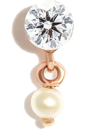 Maria Tash Orecchino a bottone in oro giallo 18kt con diamante e perla