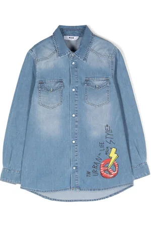 Msgm Camicia denim con stampa