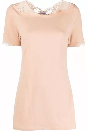 La Perla Donna T-shirt - T-shirt con bordo in pizzo - Toni neutri