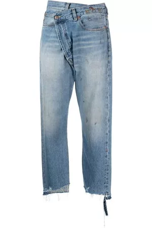 R13 Donna Pantaloni a vita alta - Pantaloni denim con effetto vissuto - Blu
