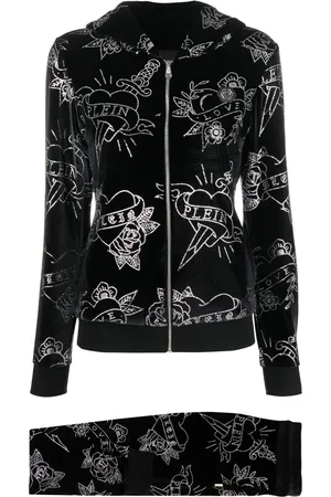 Philipp Plein Tuta sportiva in velluto con motivo a cuori