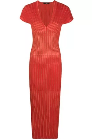 Balmain Abito lungo a righe - Rosso