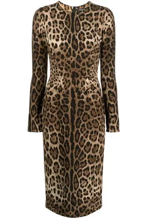 Dolce & Gabbana Donna Vestiti maniche lunghe - Abito leopardato a maniche lunghe - Marrone