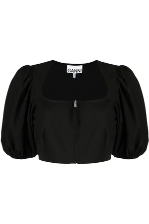 Ganni Blusa crop con maniche a palloncino