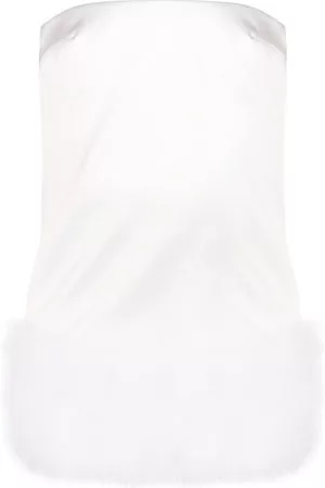 16Arlington Donna Vestiti con piume - Abito corto Blaise con bordo di piume - Bianco