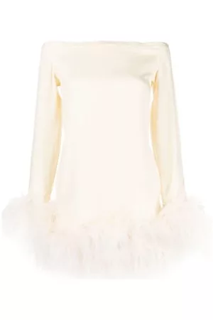 ‎Taller Marmo‎ Donna Vestiti con piume - Abito corto Kika con bordo di piume - Bianco