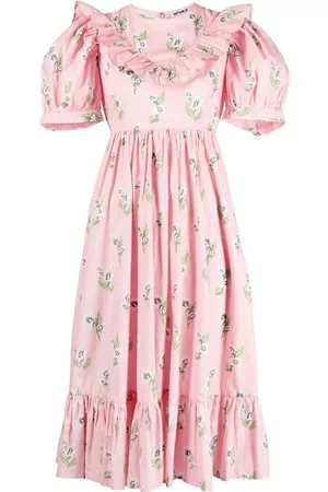 BATSHEVA Donna Vestiti midi - Abito midi con maniche a palloncino - Rosa