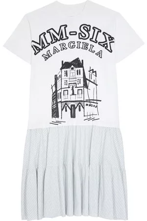 Maison Margiela Donna Vestiti a balze lunghi - Abito lungo modello T-shirt con balze - Bianco