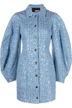 ROTATE Donna Vestiti casual - Abito corto denim con paillettes - Blu