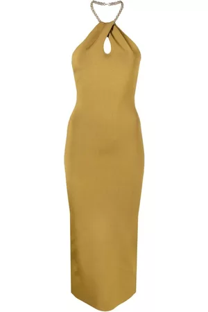 GALVAN Donna Vestiti midi - Abito midi smanicato con scollo all'americana - Giallo