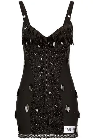 Dolce & Gabbana Donna Vestiti sexy - Abito corto con perline KIM DOLCE&GABBANA - N0000 BLACK
