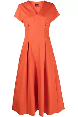 Aspesi Donna vestiti plissettati lunghi - Abito lungo a maniche corte plissettato - Arancione
